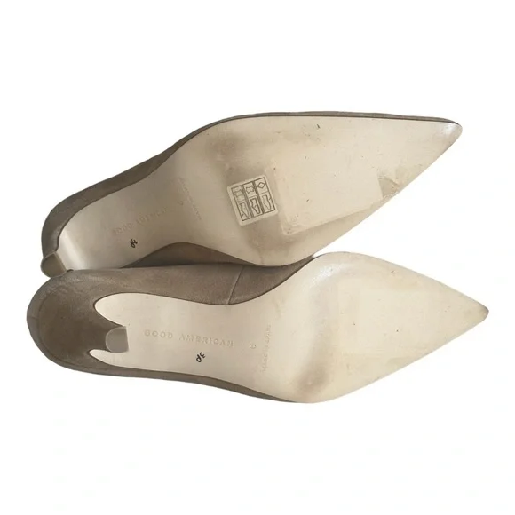 Good American Suede Point Toe Pumps Size 6 Tan Neutral Classic Leather Heels - Picture 9 of 9